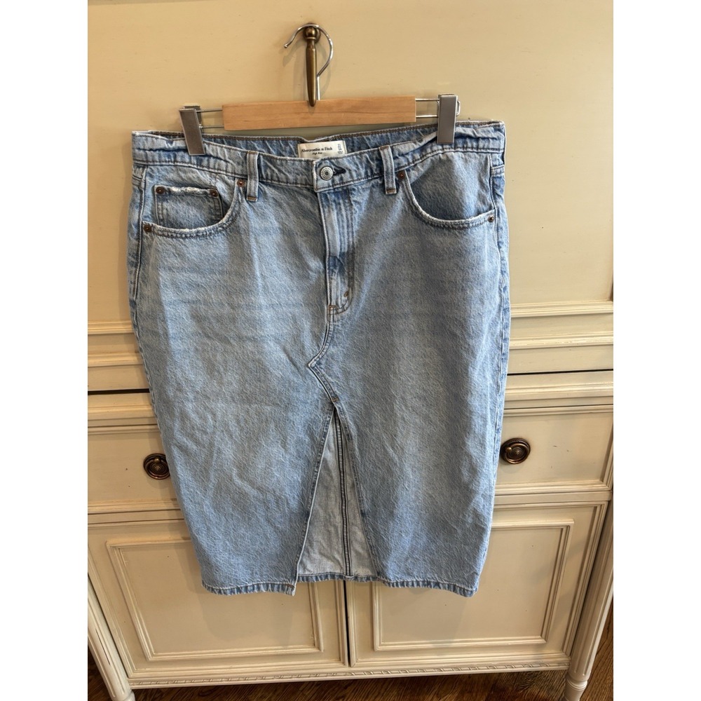 Abercrombie &‎ Fitch Denim High Rise Long Skirt Slit Light Rinse 33/16P Cotton